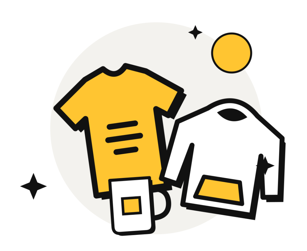Illustrated custom tee, hoodie and mug